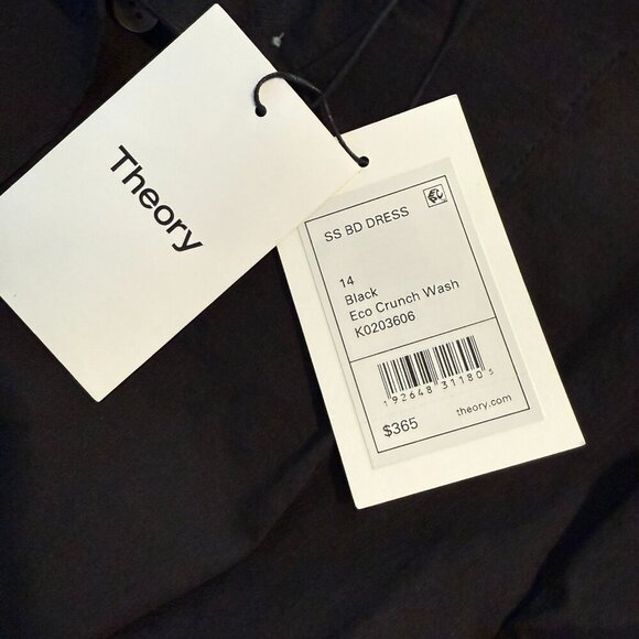 New Theory Black Linen Button Front Dress Linen Size 14 L NWT - Picture 6 of 8